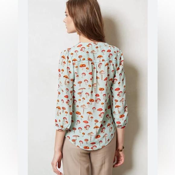 RARE Anthropologie Moulinette Soeurs Toadstool Mushroom Women’s Tie Front Blouse - Picture 3 of 14